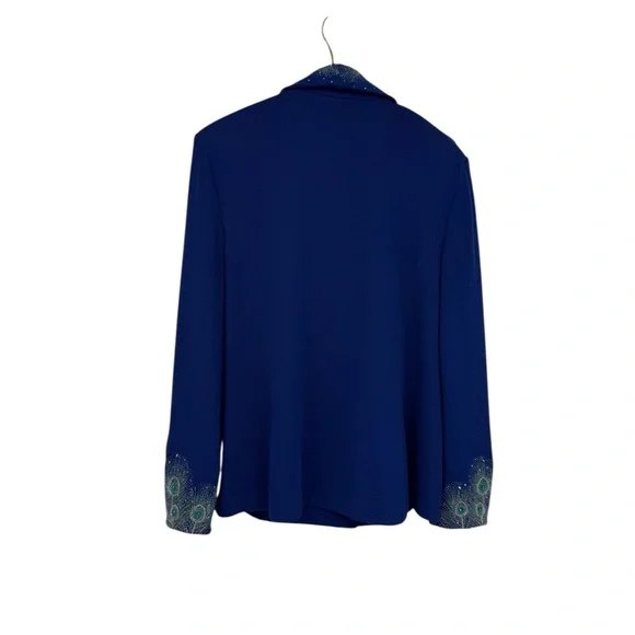 St. John Evening Blue Knit Bib Skirt Suit Jacket 12 Skirt 8 Embellished Peacock - Picture 7 of 16